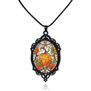 Halloween Gothic Witch Necklaces Cross Glass Pendant Necklace for Women Punk Vin